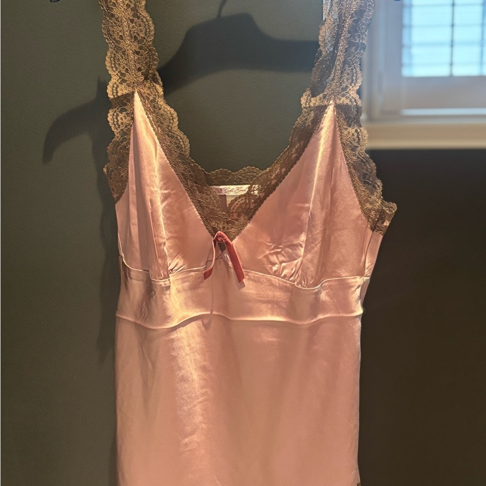 New Gold Hawk Size L 100% Silk Rose Pink Lace Trim Cami - Picture 2 of 3